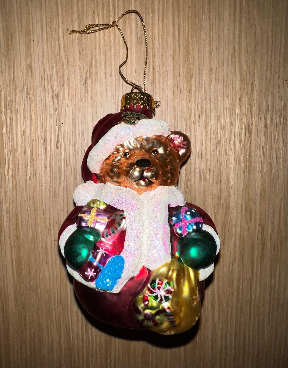 Vintage Mercury Glass Hand Blown Santa Bear Glitter Ornament Polar Teddy Bear